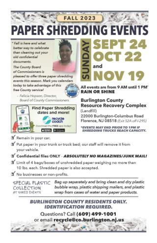 Fall 2023 Burlington County Shred Events