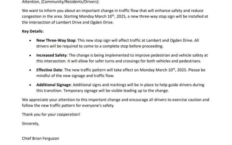 Lambert and Ogden Drive Message Image
